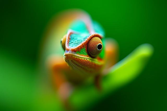 पत्ती पर गिरगिट का मैक्रो शॉट